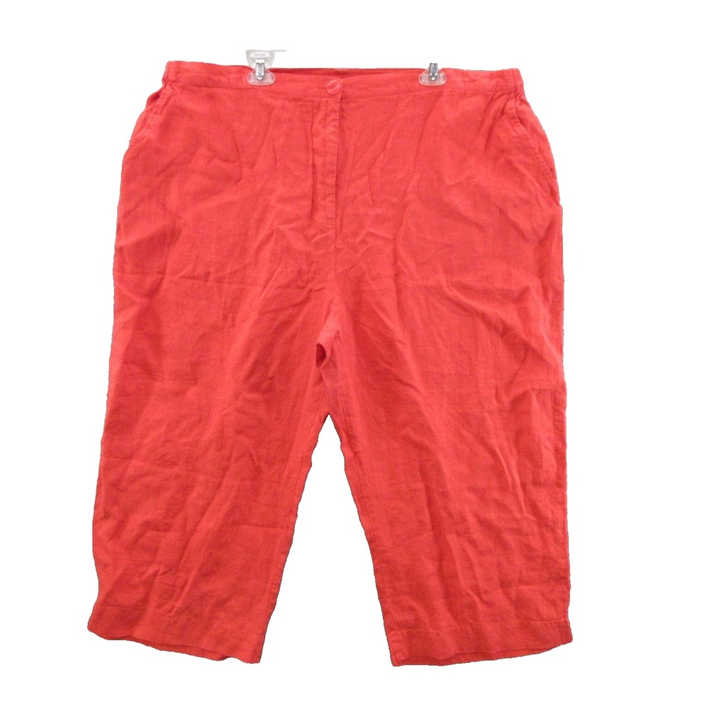FLAX Designs Pants 3G LInen Red Pedal Pusher Elastic Waistband With Pockets New - Picture 1 of 16